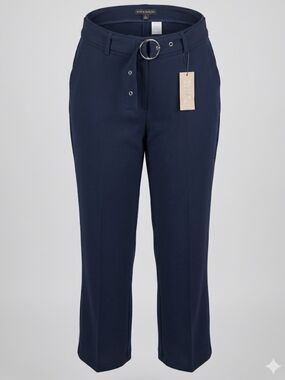 Hope And Harlow Navy Belted Straight-Leg Trousers Size Large